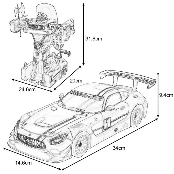 Voiture transformable en robot pour Enfant , Voiture de sport GT3 robot Télécommandé, Batterie, Chargeur, Gris + jaune