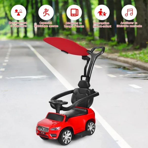 Voiture à Pousser pour Enfant avec Pare-soleil Barre de Sécurité Repose-pied Rouge