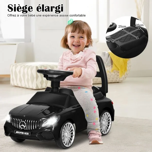 Voiture à Pousser pour Enfants de 18 à 36 Mois Porteur avec Klaxon Musique Phare LED Noir