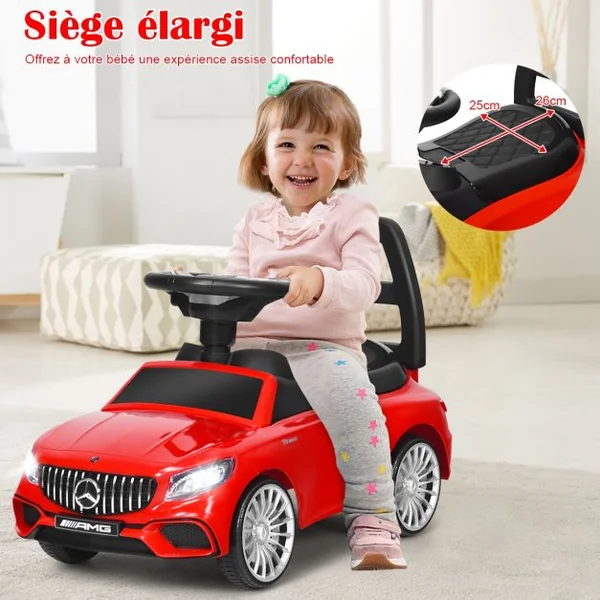 Voiture à Pousser pour Enfants de 18 à 36 Mois Porteur avec Klaxon Musique Phare LED Rouge