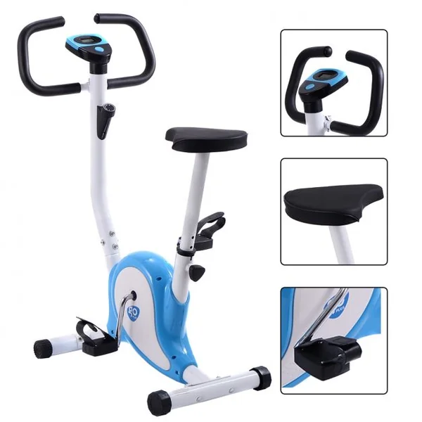 Vélo d’Appartement Fitness Musculation Vélo d’Exercice Hauteur Réglable avec Moniteur LCD Bleu et blanc