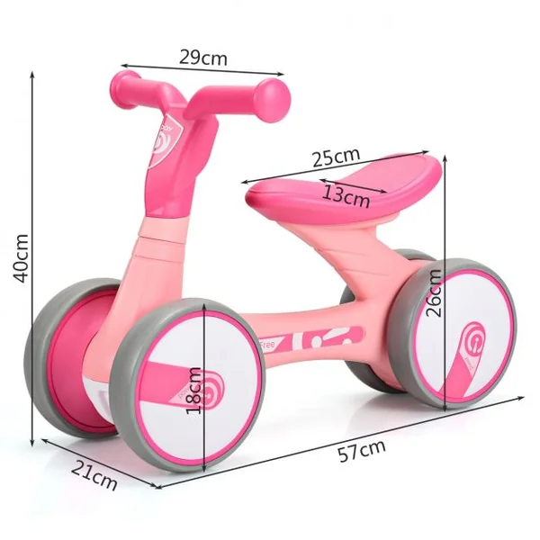 Vélo d’équilibre sans pédales pour enfant Draisienne pour enfants de 1-3 ans, en HDPE-PP-EVA, 58x30x40cm, Rose