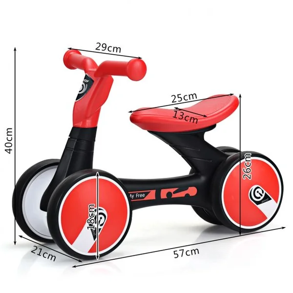 Vélo d’équilibre sans pédales pour enfant Draisienne pour enfants de 1-3 ans, en HDPE-PP-EVA, 58x30x40cm, Rouge et noir