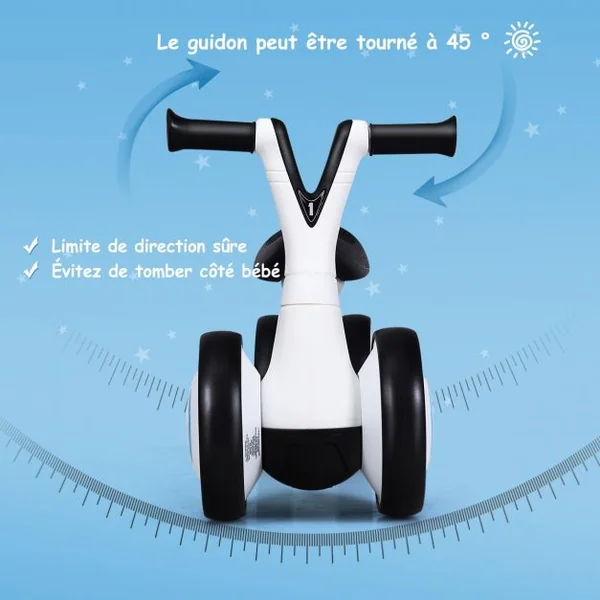 Vélo Trotteur pour Enfant de 12 à 36 mois sans Pédales Guidon Réglable Capacité 20 kg en PP+PVA 59x29x40cm Blanc
