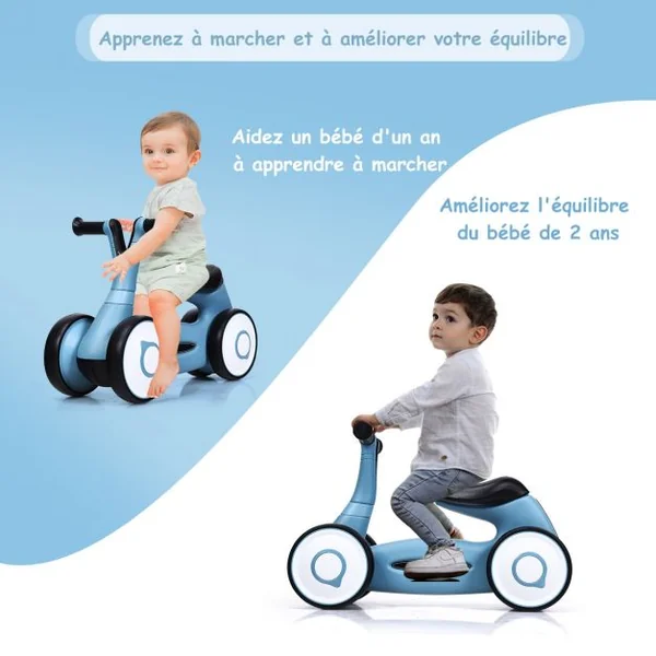 Vélo Trotteur pour Enfant de 12 à 36 mois sans Pédales Guidon Réglable Capacité 20 kg en PP+PVA 59x29x40cm Bleu