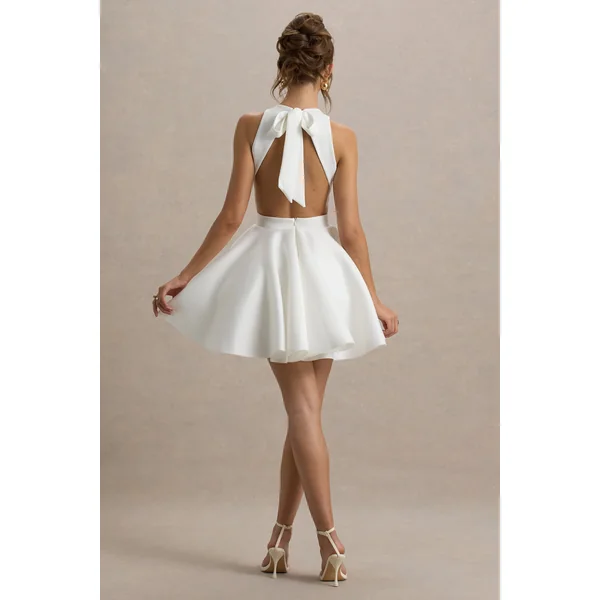 Waverly | Mini-robe blanche à encolure arrondie sans manches