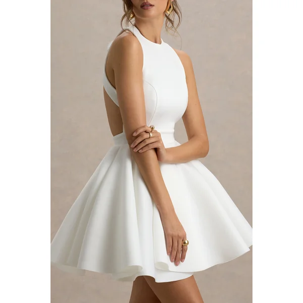 Waverly | Mini-robe blanche à encolure arrondie sans manches