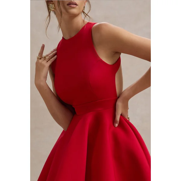 Waverly | Mini-robe rouge à encolure arrondie sans manches