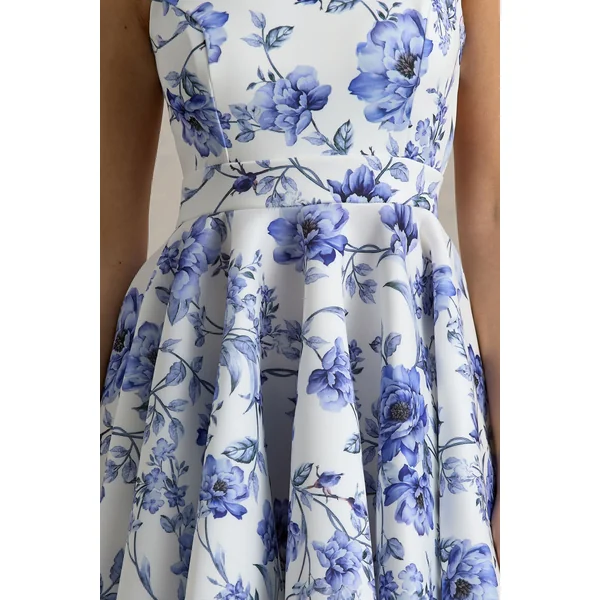 Waverly | Mini-robe à imprimé bleu à encolure arrondie sans manches