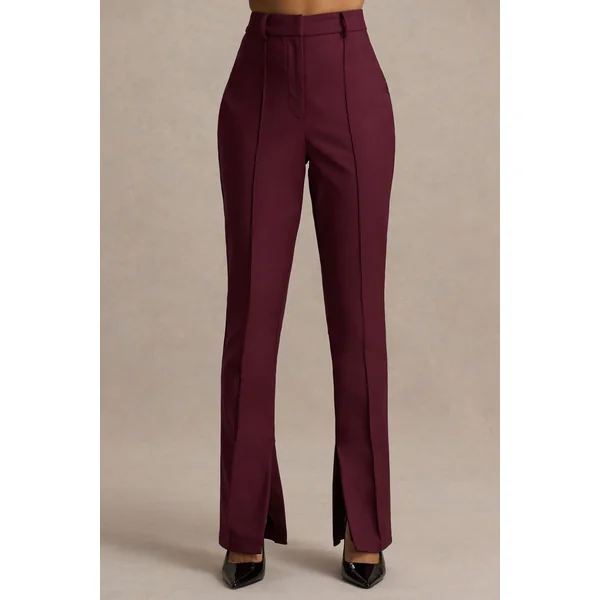 Wonder Woman | Pantalon bordeaux taille haute coupe droite avec fente