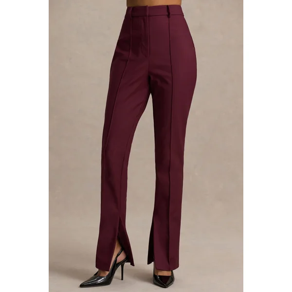 Wonder Woman | Pantalon bordeaux taille haute coupe droite avec fente