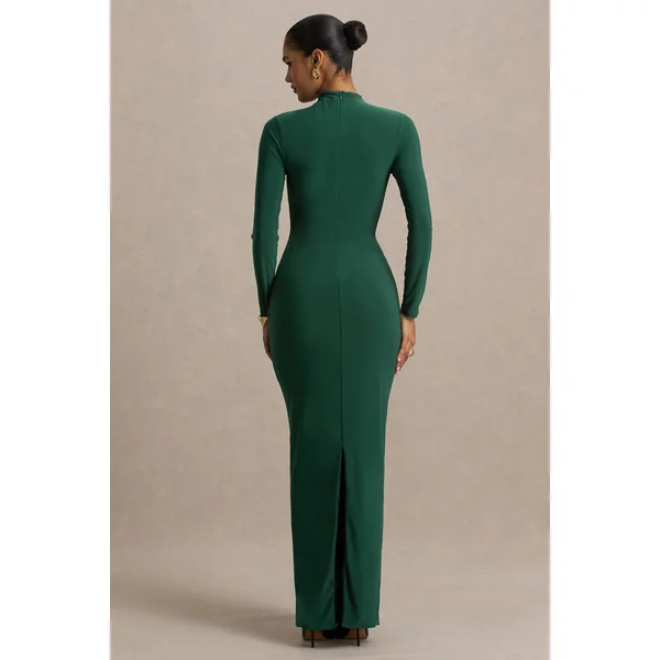 Zadie | Robe mi-longue sarcelle à col montant avec détails froncés