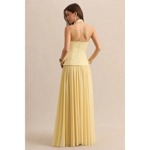 Zarina | Robe longue citron à décolleté plongeant
