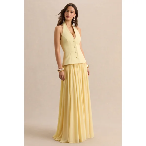 Zarina | Robe longue citron à décolleté plongeant