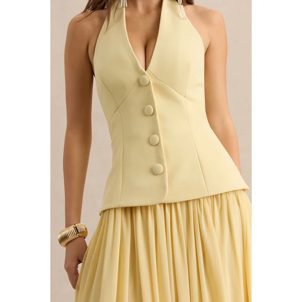 Zarina | Robe longue citron à décolleté plongeant