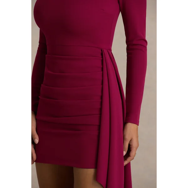 Zaya | Mini-robe bordeaux à manches longues avec drapé