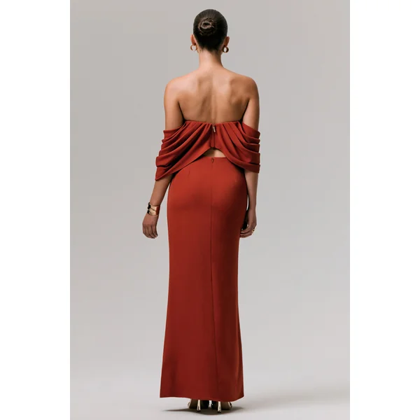 Zelina | Jupe longue taille mi-haute terracotta avec fente