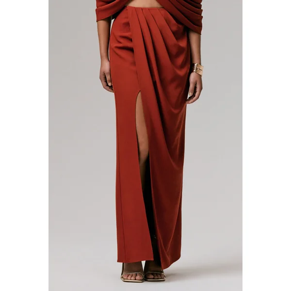 Zelina | Jupe longue taille mi-haute terracotta avec fente