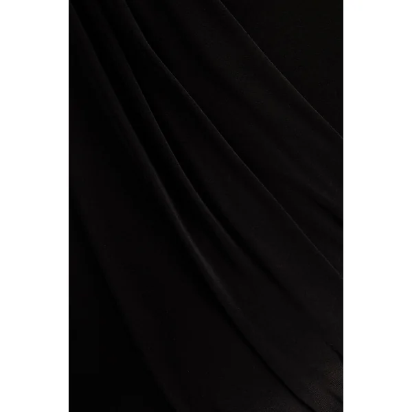 Zora | Mini-robe noire à col montant et drapé avec écharpe