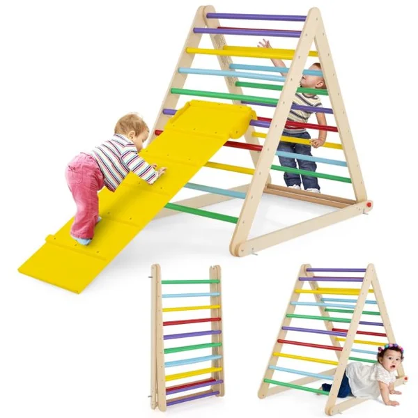 Échelle d’Escalade pour enfants Triangle d'Escalade pour Enfants de +3 Ans Capacité 60kg en Bois 120x71x110cm Coloré