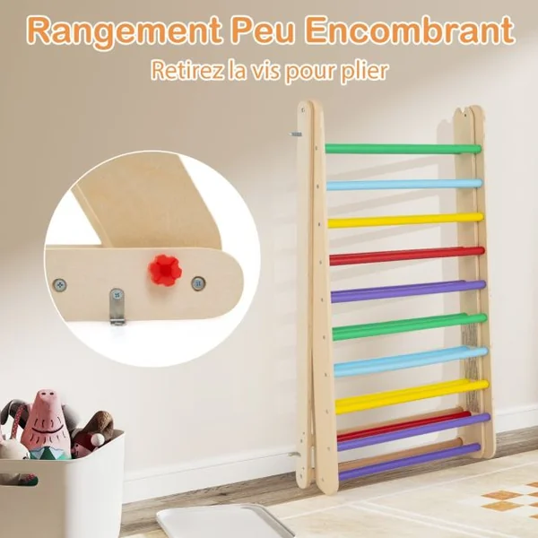 Échelle d’Escalade pour enfants Triangle d'Escalade pour Enfants de +3 Ans Capacité 60kg en Bois 120x71x110cm Coloré