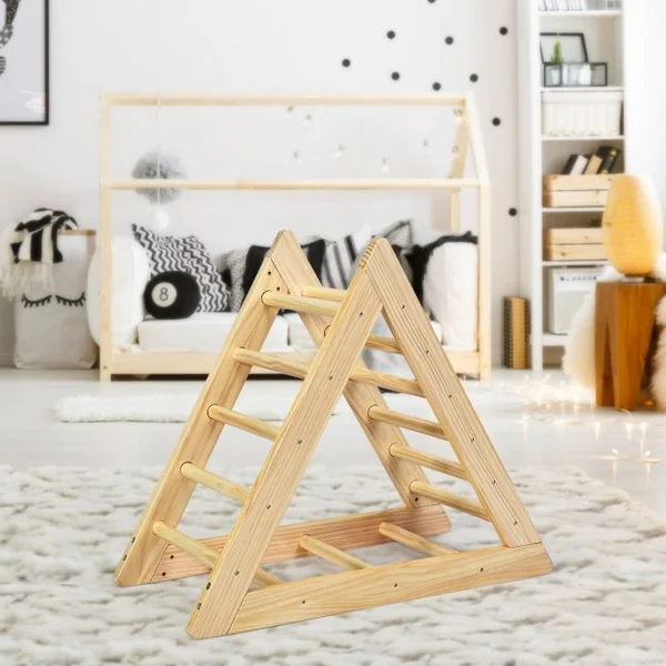 Échelle D’escalade Triangulaire pour Enfants Plus de 3 Ans Capacité 60 Kg en Bois de Pin Sans Bpa 92x46x80cm Naturel