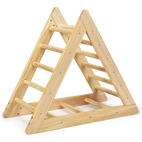 Échelle D’escalade Triangulaire pour Enfants Plus de 3 Ans Capacité 60 Kg en Bois de Pin Sans Bpa 92x46x80cm Naturel