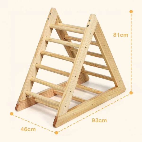 Échelle D’escalade Triangulaire pour Enfants Plus de 3 Ans Capacité 60 Kg en Bois de Pin Sans Bpa 92x46x80cm Naturel