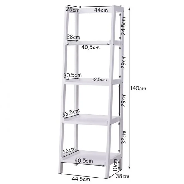 Étagère Bibliothèque Rangement Style Echelle 4 Niveaux Meuble WC Style Echelle 44 * 34 * 140cm Blanc