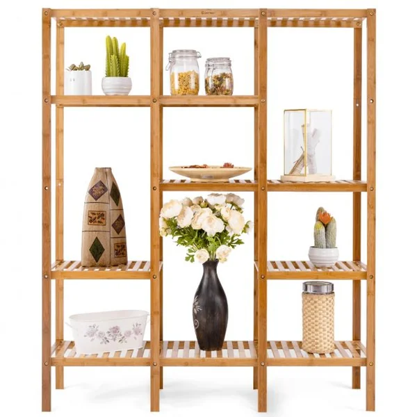 Étagère de Rangement Bibliothèque à 5 Niveaux Sur Pied Rangement pour Plantes et Livres en Bambou115x32x140cm Naturel