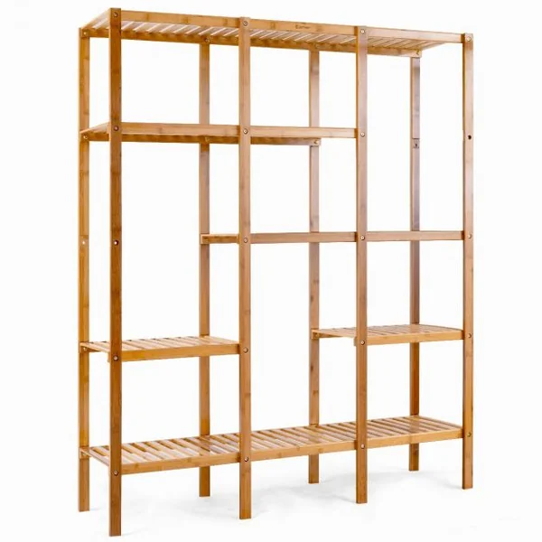 Étagère de Rangement Bibliothèque à 5 Niveaux Sur Pied Rangement pour Plantes et Livres en Bambou115x32x140cm Naturel
