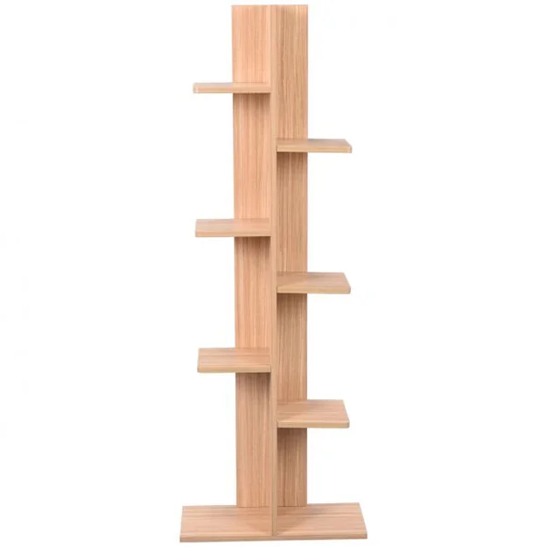 Étagère de rangement Bibliothèque à 8 étages en quinconce Étagère de stockage ouverte, 50.5 x 20 x 141 cm, Naturel