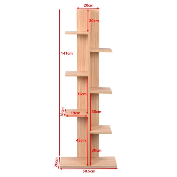 Étagère de rangement Bibliothèque à 8 étages en quinconce Étagère de stockage ouverte, 50.5 x 20 x 141 cm, Naturel