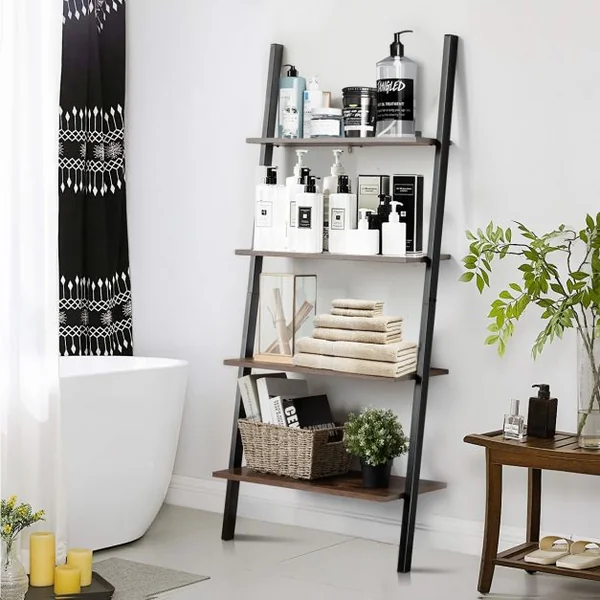 Étagère Echelle Bibliothèque Murale à 4 niveaux 64x35x150cm Marron rustique