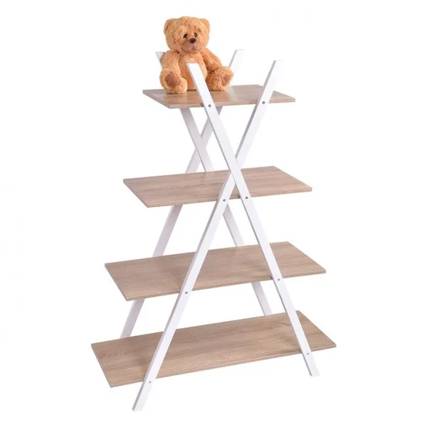 Étagère en Échelle Bibliothèque 4 Niveaux en Forme X Capacité 40 Kg en Mdf et Bois de Pin 80x33x109cm Blanc+Chêne