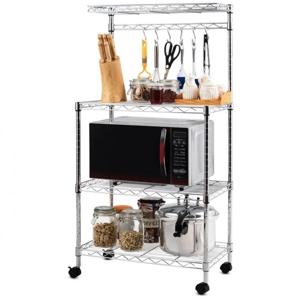 Étagère pour Micro-ondes à Roulettes Rangement de Cuisine à 4 Niveaux pour Epices en Métal 62x35x119cm Argenté
