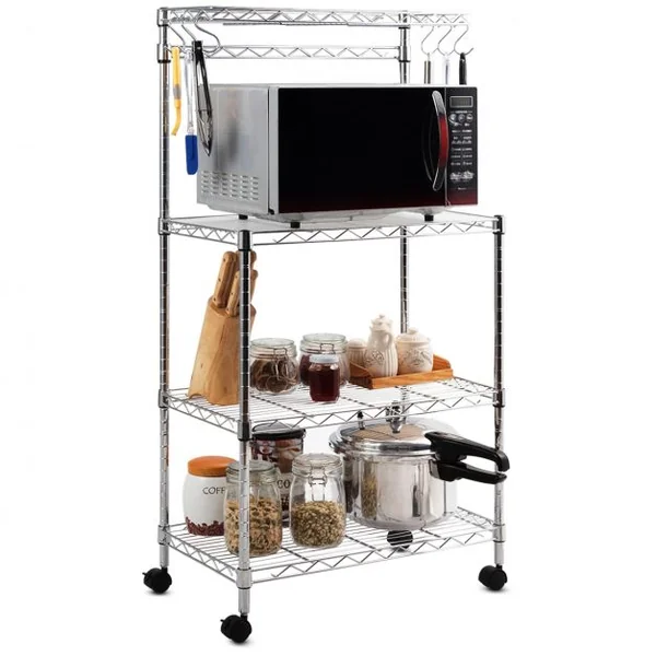 Étagère pour Micro-ondes à Roulettes Rangement de Cuisine à 4 Niveaux pour Epices en Métal 62x35x119cm Argenté
