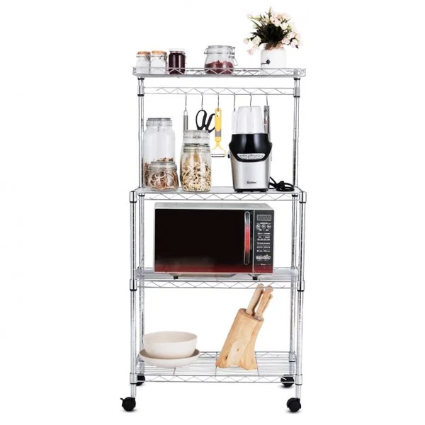 Étagère pour Micro-ondes à Roulettes Rangement de Cuisine à 4 Niveaux pour Epices en Métal 62x35x119cm Argenté