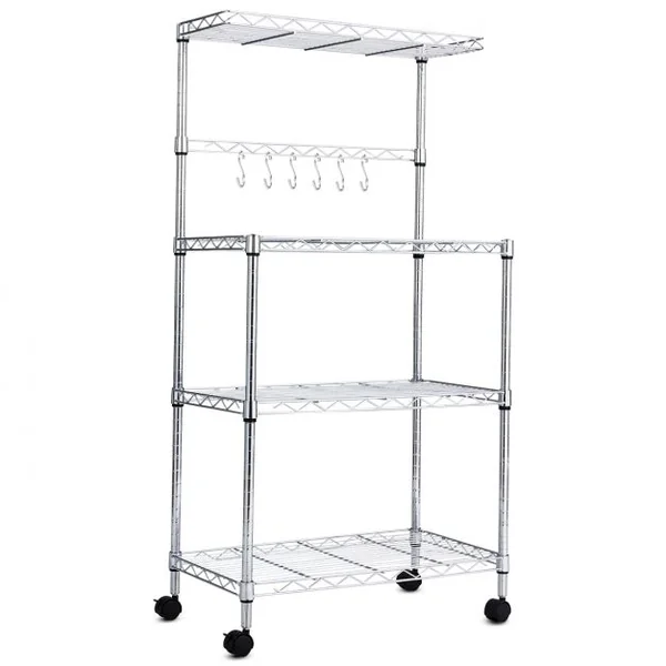 Étagère pour Micro-ondes à Roulettes Rangement de Cuisine à 4 Niveaux pour Epices en Métal 62x35x119cm Argenté