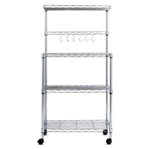 Étagère pour Micro-ondes à Roulettes Rangement de Cuisine à 4 Niveaux pour Epices en Métal 62x35x119cm Argenté