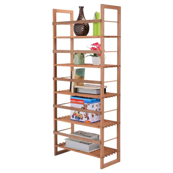Étagère à chaussures Porte-chaussures 5 niveaux Bibliothèque Etagère de rangement, en pin massif, 57x26x140 cm, Naturel
