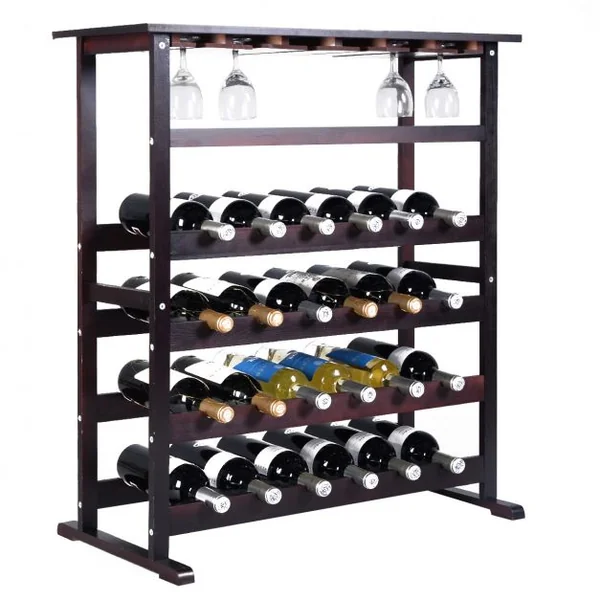 Étagère à vin Casier à vin 24 bouteilles Range bouteille avec 6 supports de verres à pied, 80 x 41 x 90.5 cm, Bordeaux