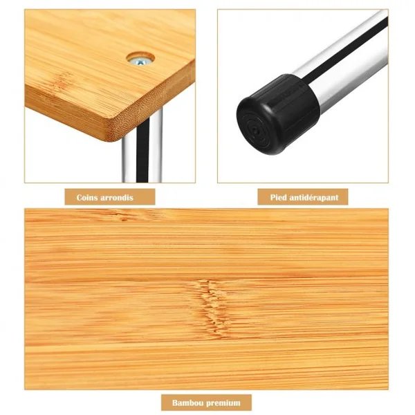 Étagère à Épices avec 2 Niveaux en Bambou et Acier inox Étagère Rangement Triangle