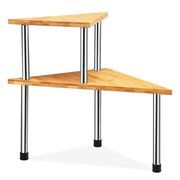 Étagère à Épices avec 2 Niveaux en Bambou et Acier inox Étagère Rangement Triangle