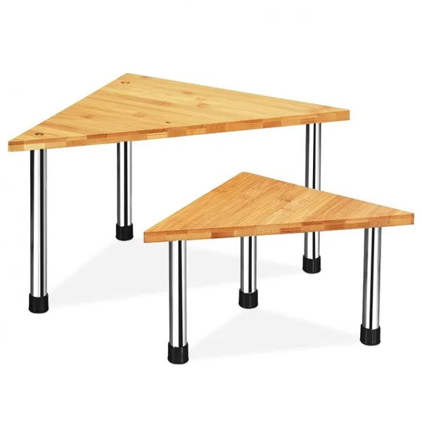 Étagère à Épices avec 2 Niveaux en Bambou et Acier inox Étagère Rangement Triangle